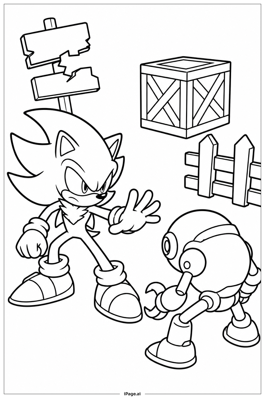 Página para colorir de Shadow Sonic Contra Robô
