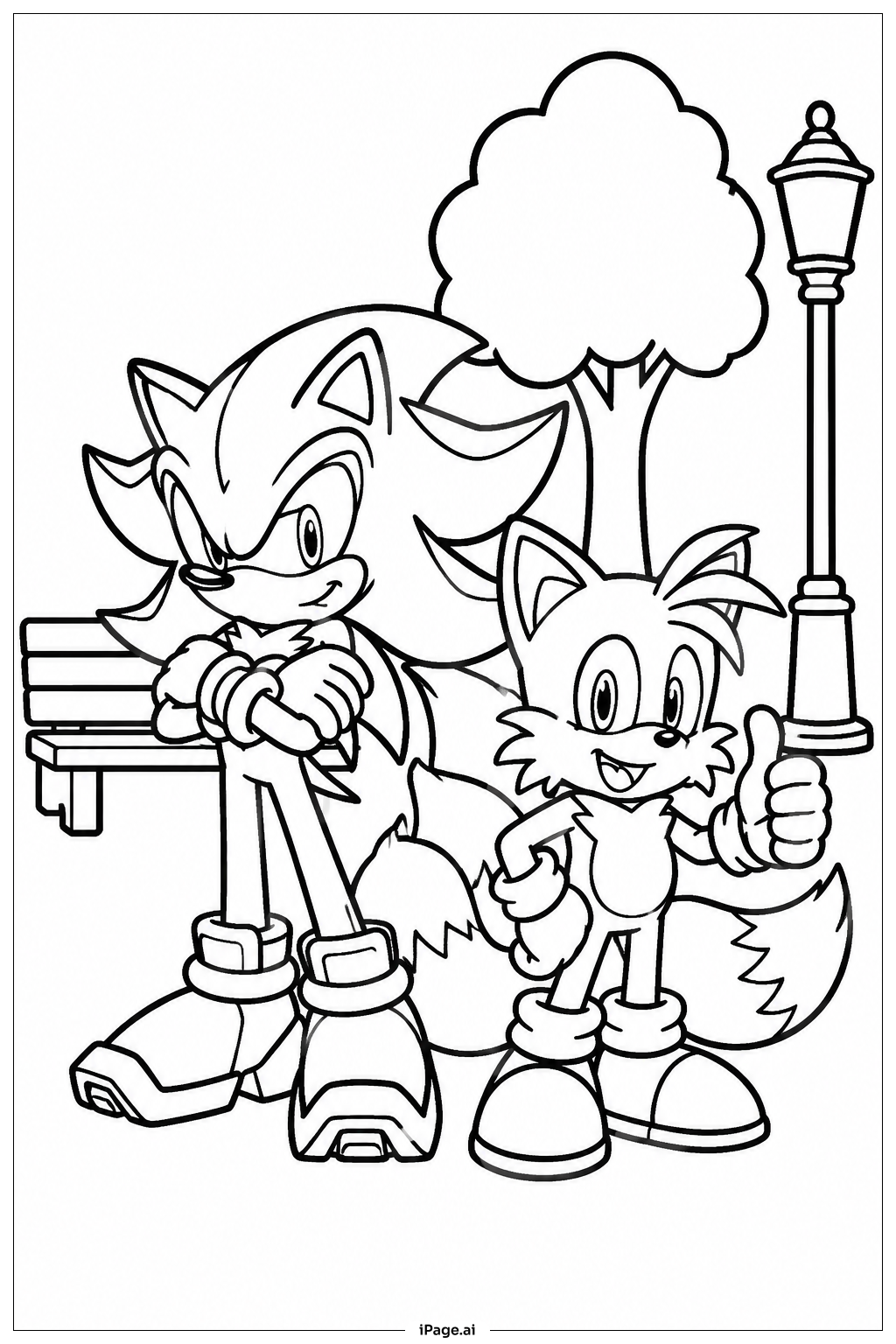  Página para colorir de Shadow Sonic com Amigos 