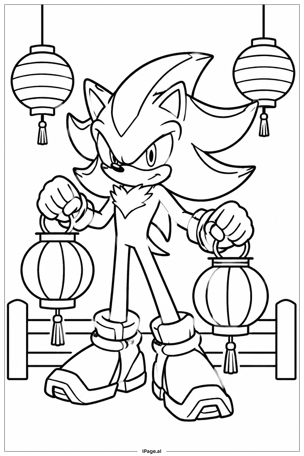 Shadow Sonic With Lanterns Coloring Page