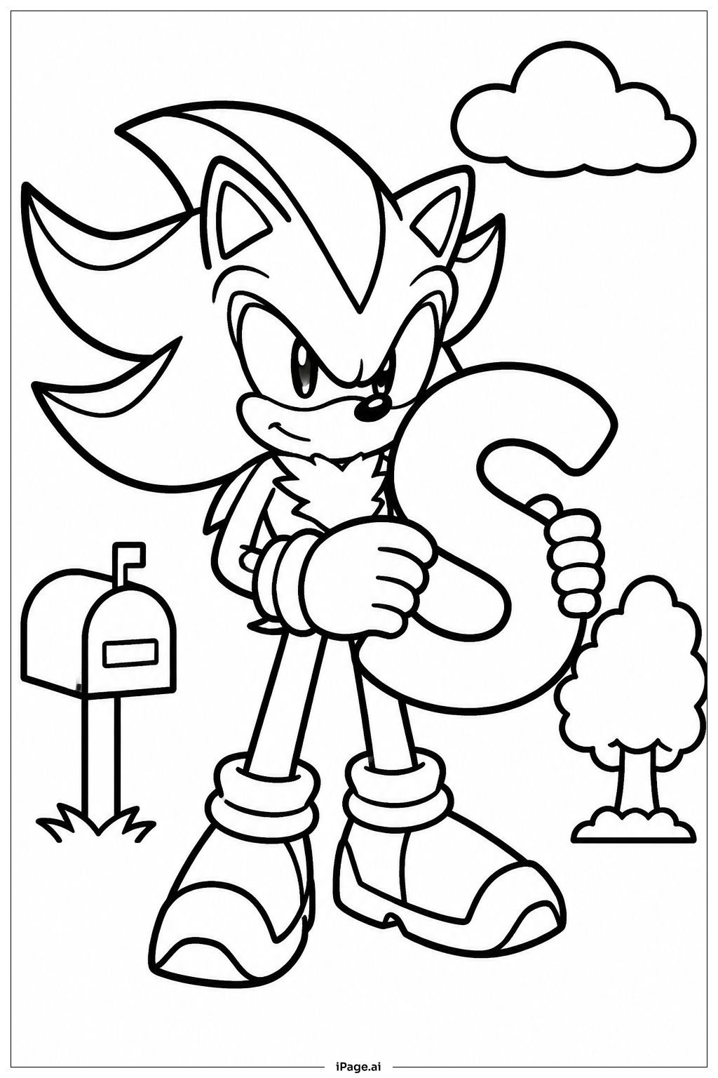 Página para colorir de Shadow Sonic Com Letra