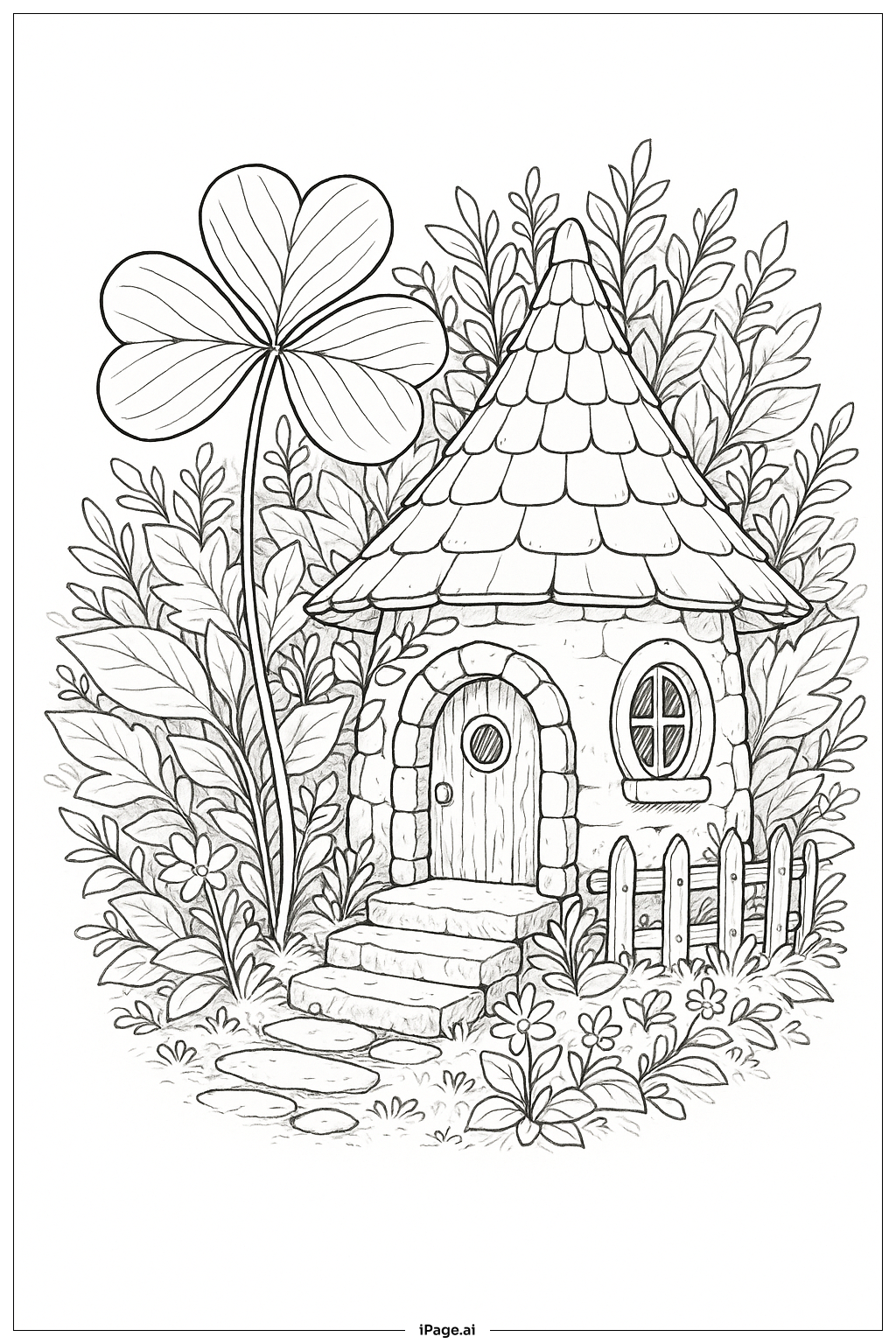  Kleeblatt und Feenhäuschen Ausmalseite 