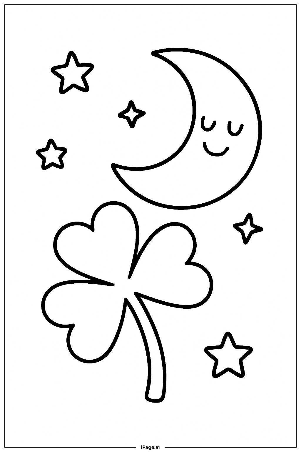  Kleeblatt und lachender Mond Ausmalseite 