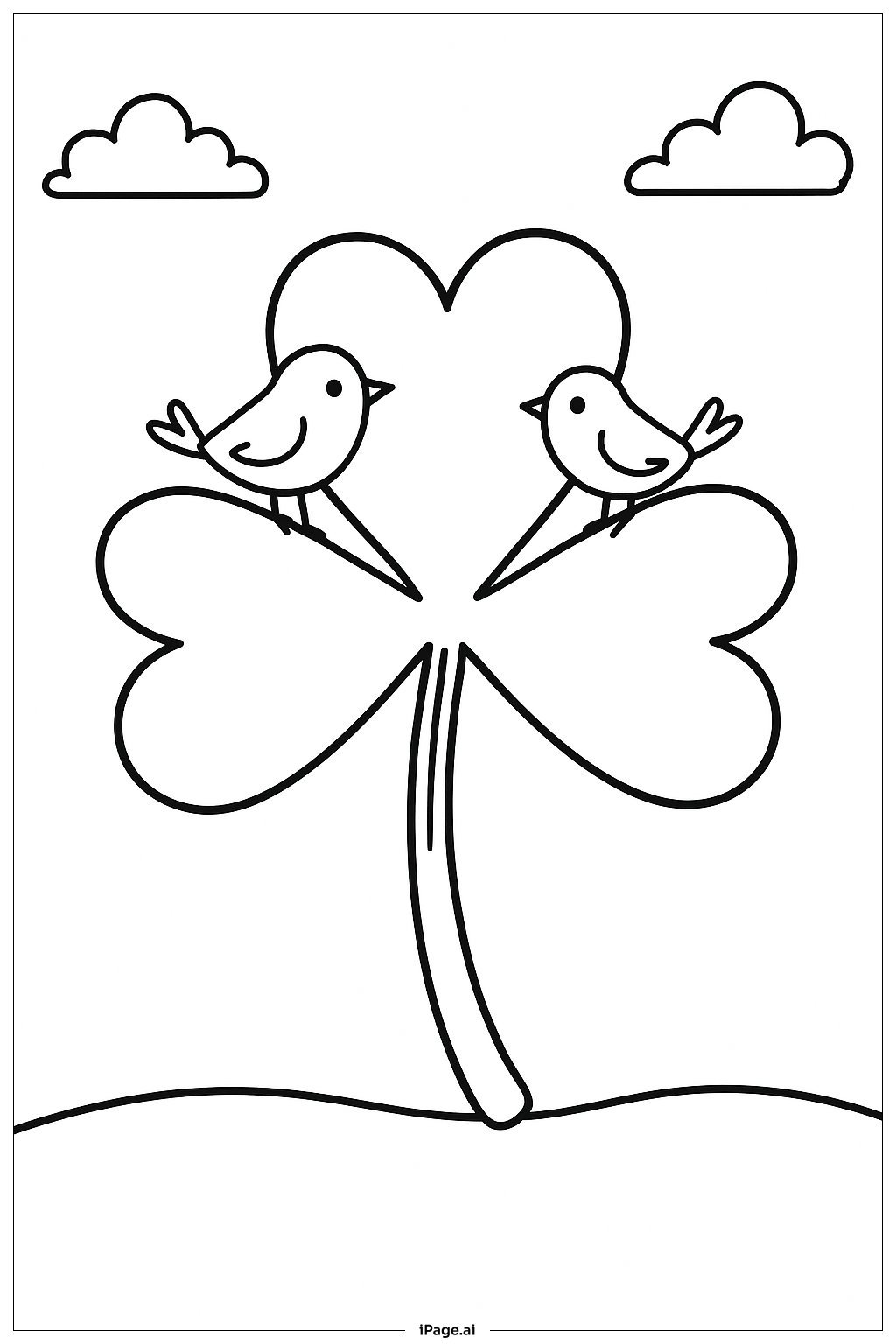  Kleeblatt und kleine Vögel Ausmalseite 