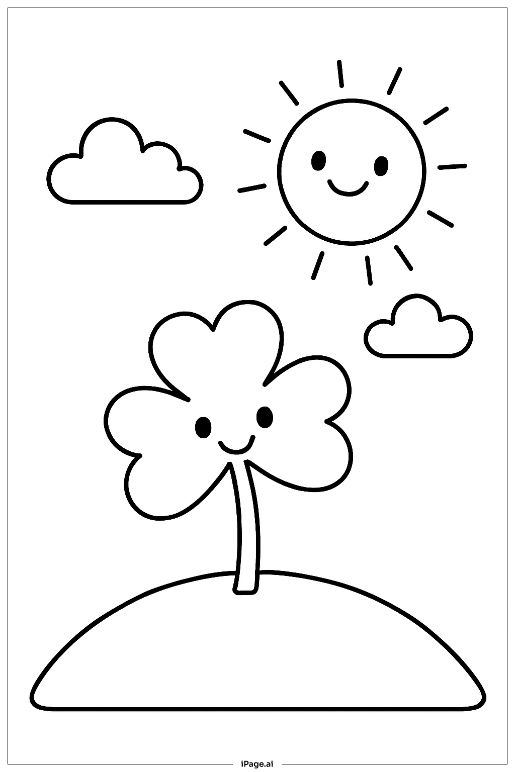  Kleeblatt auf Hügel mit Sonne Ausmalseite 