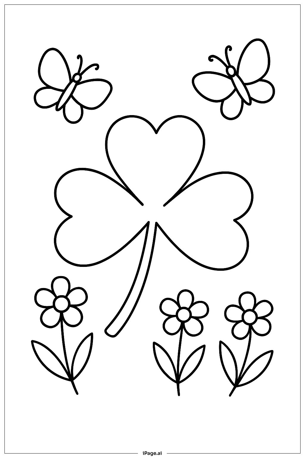  Kleeblatt mit Schmetterlingen Ausmalseite 