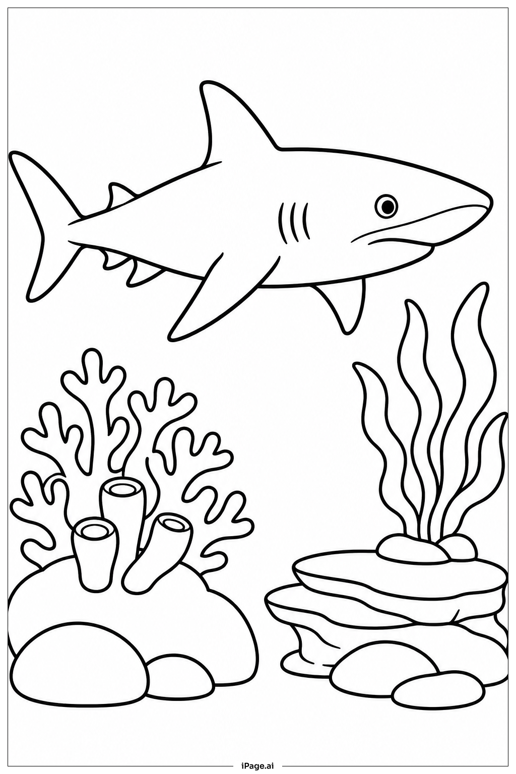  Shark Above Coral Reef Coloring Page 