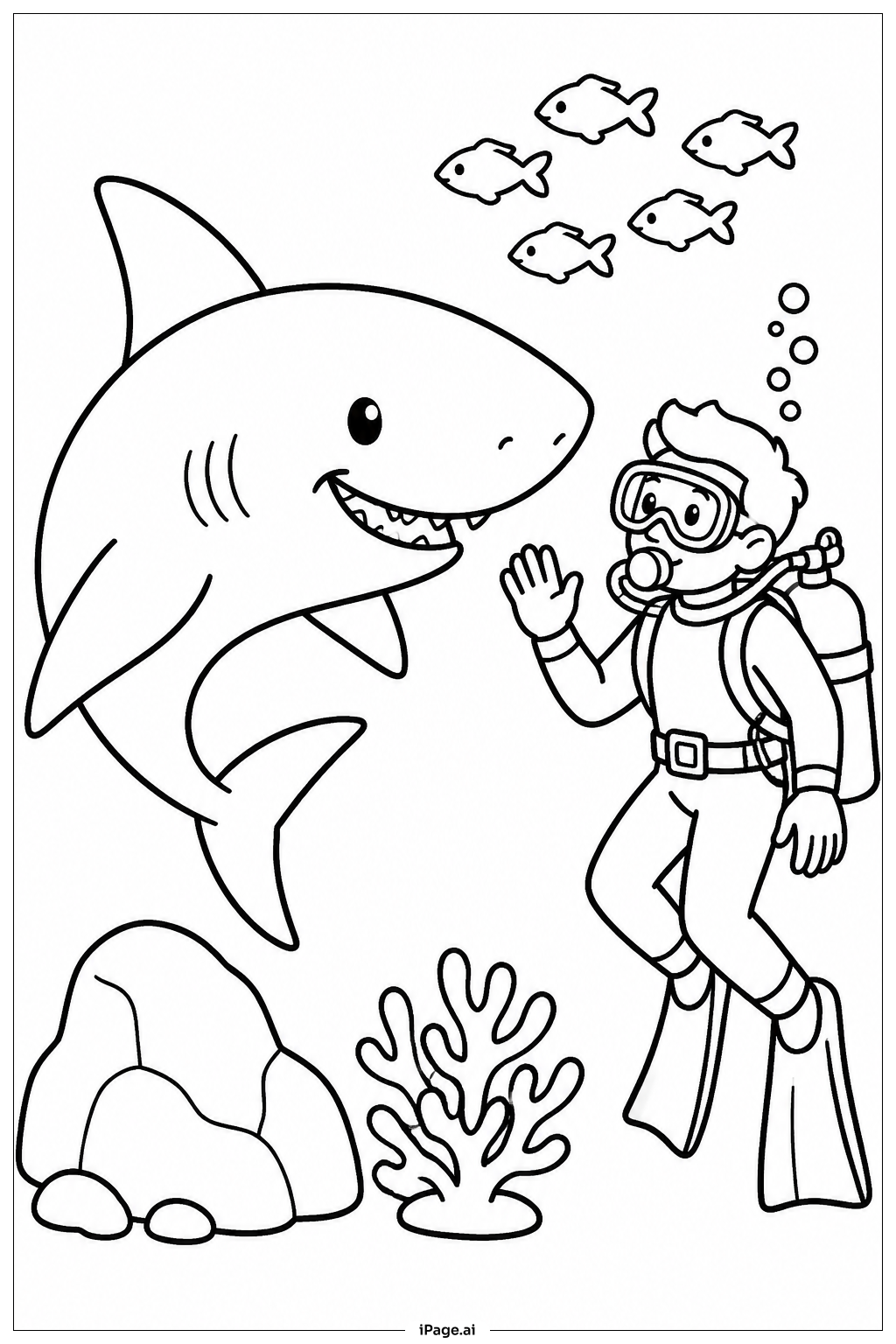  Shark And Diver Friend Coloring Page 