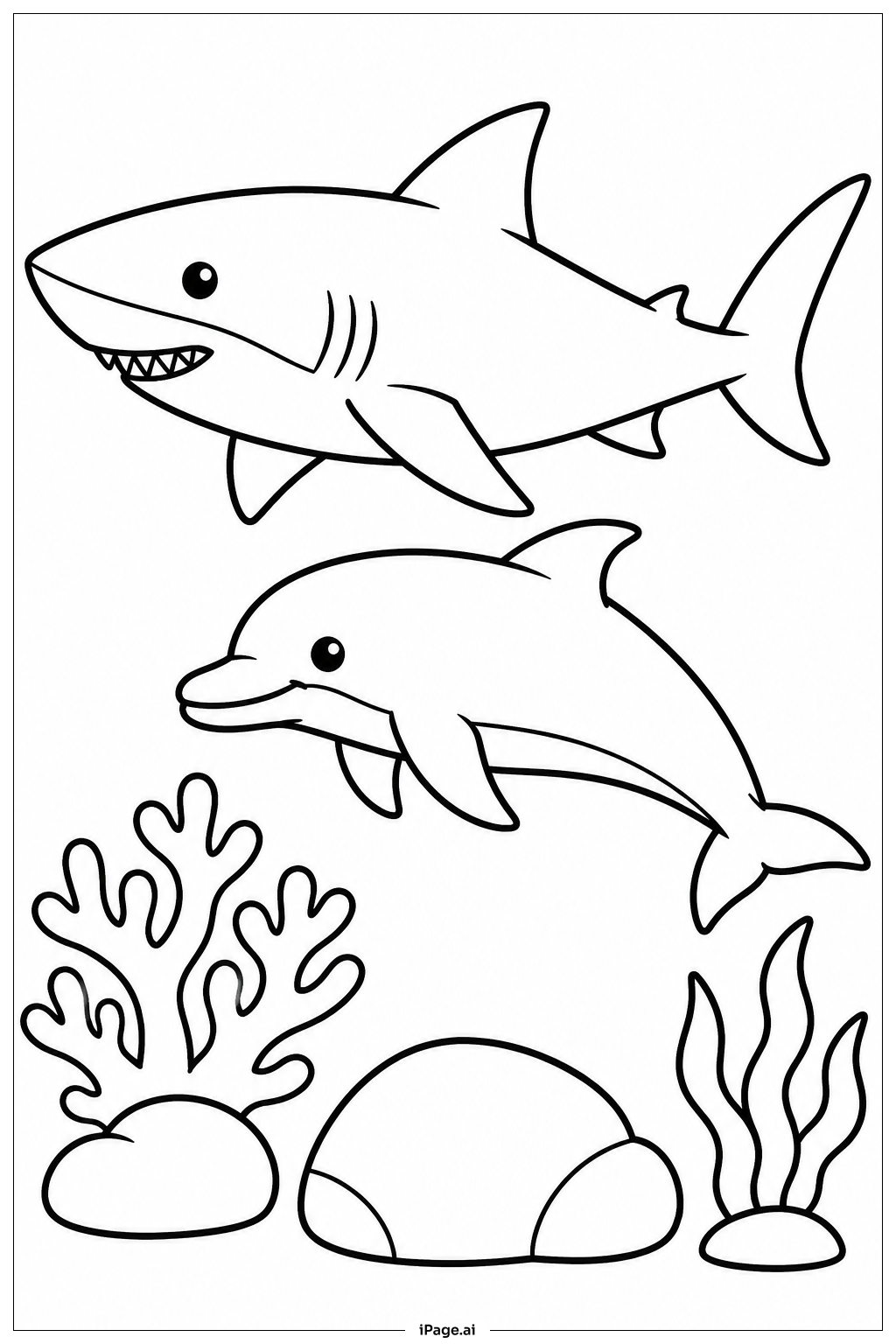  サメとイルカのペアの塗り絵ページ 