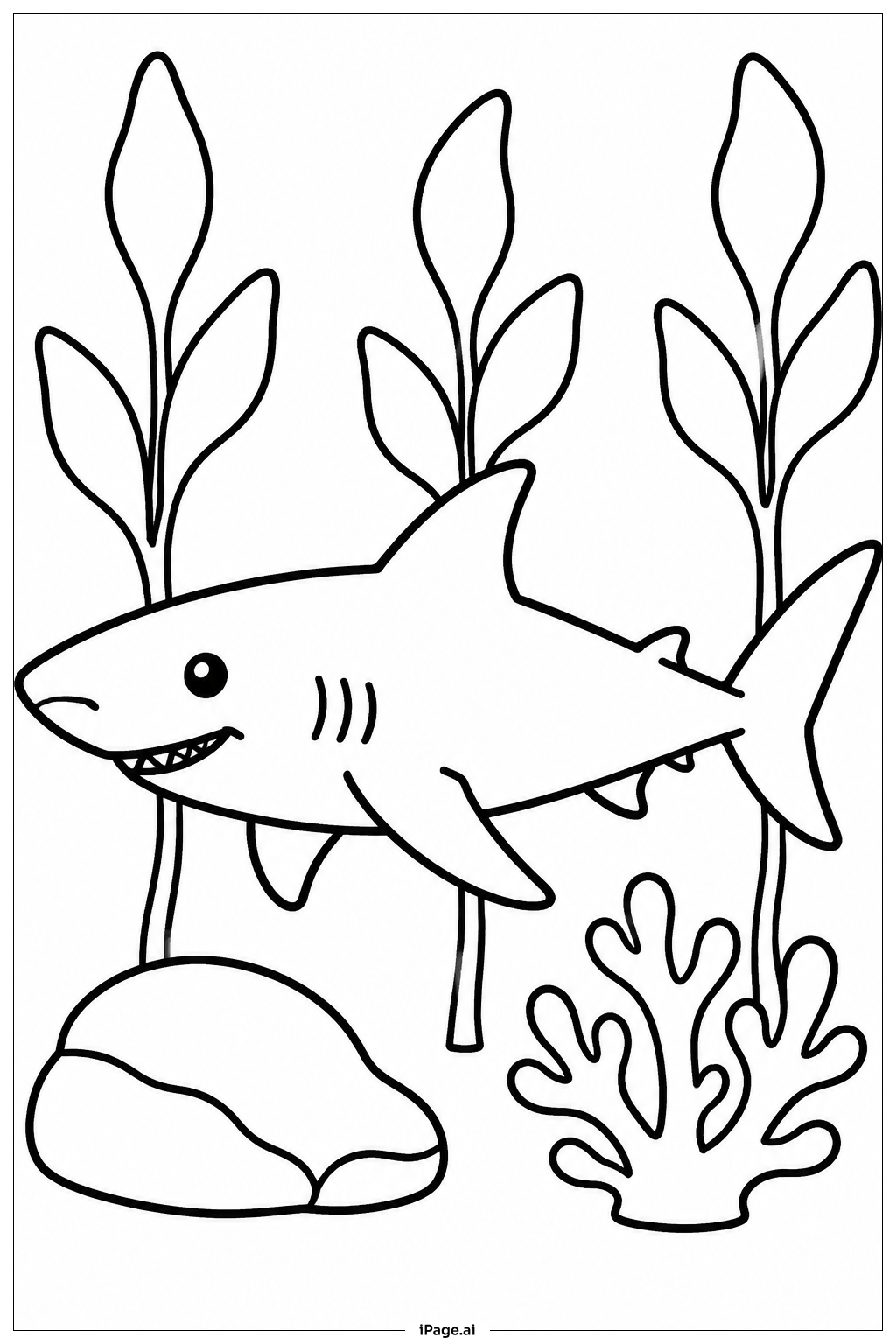  Shark Around Kelp Forest Coloring Page 