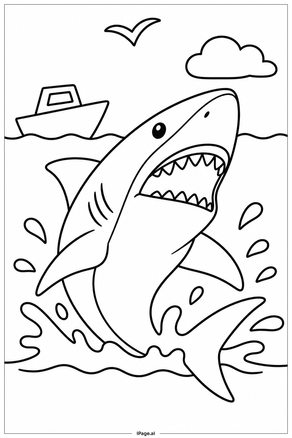  海面のサメの塗り絵ページ 