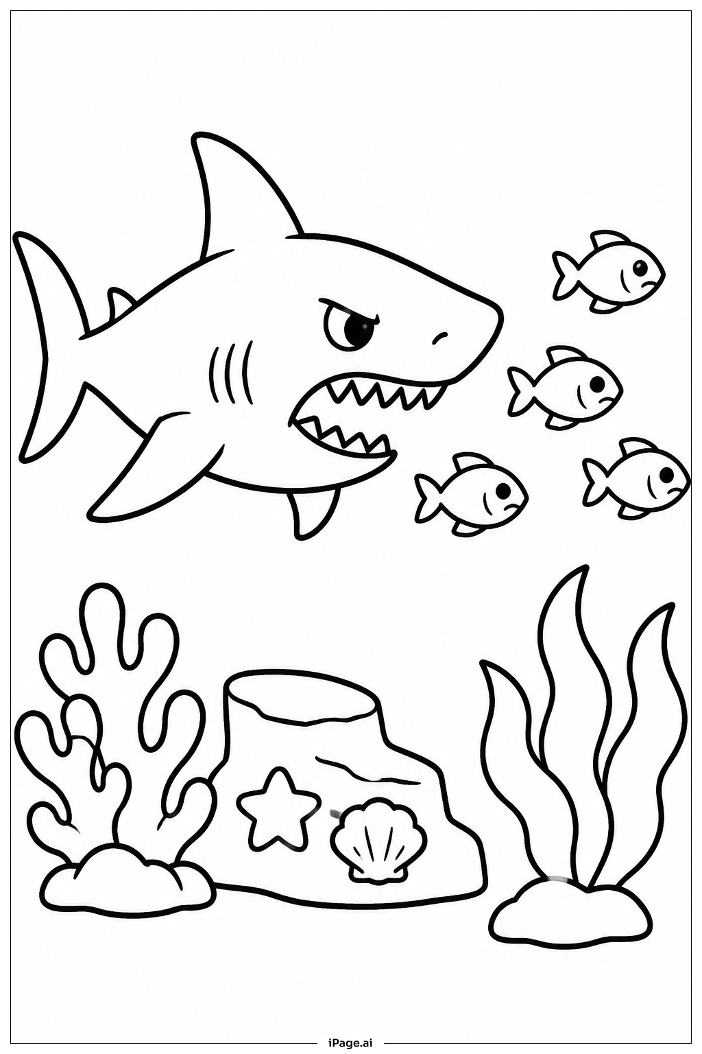  Shark Chasing School Fish Coloring Page 