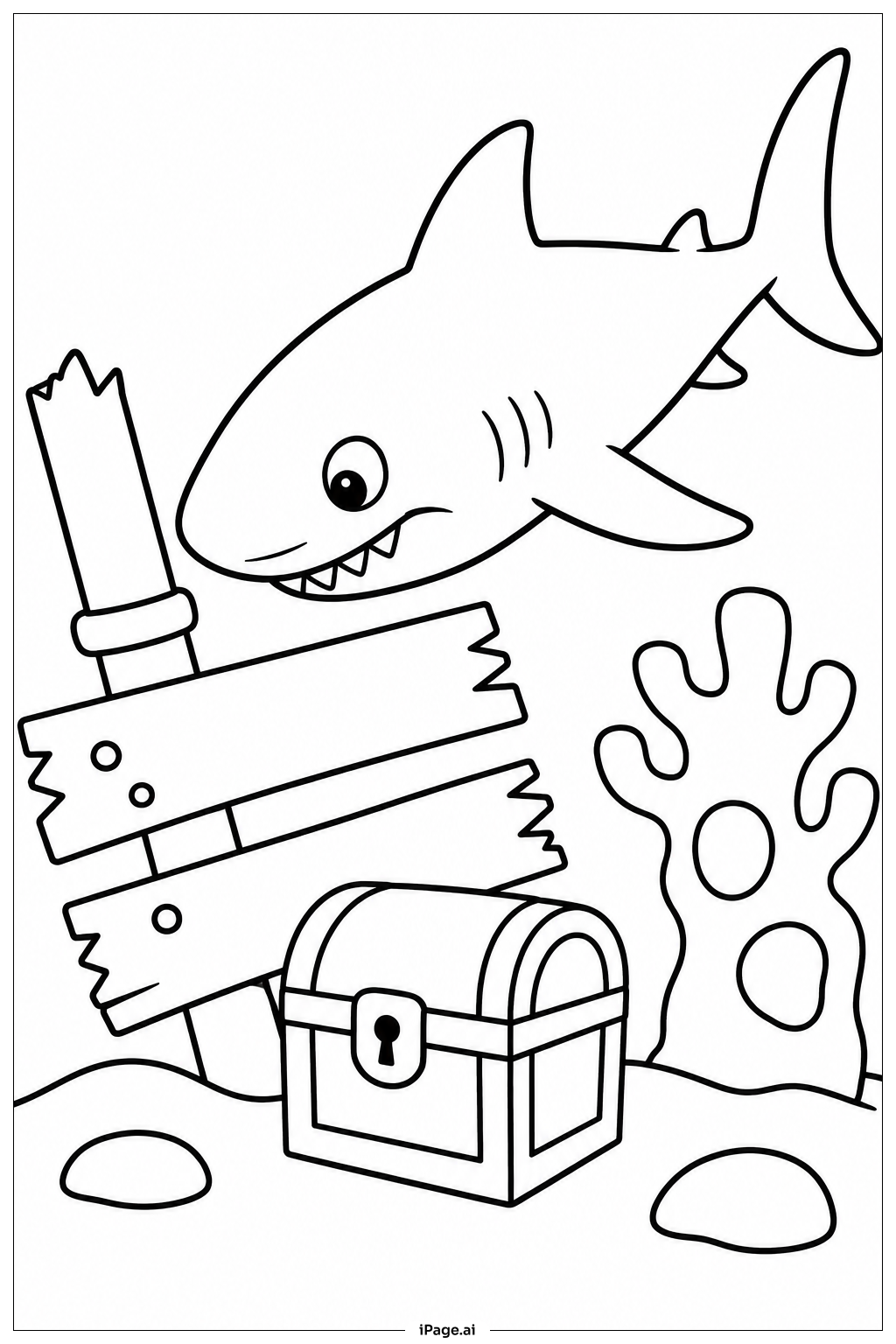  Shark Exploring Shipwreck Coloring Page 