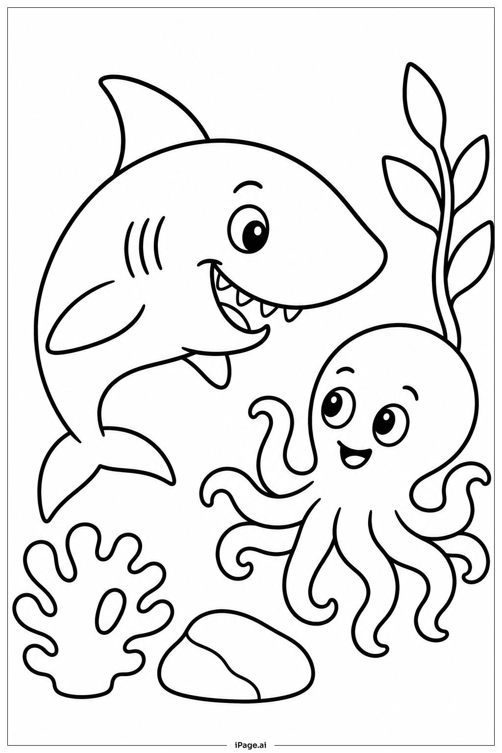  Shark Greeting Octopus Coloring Page 