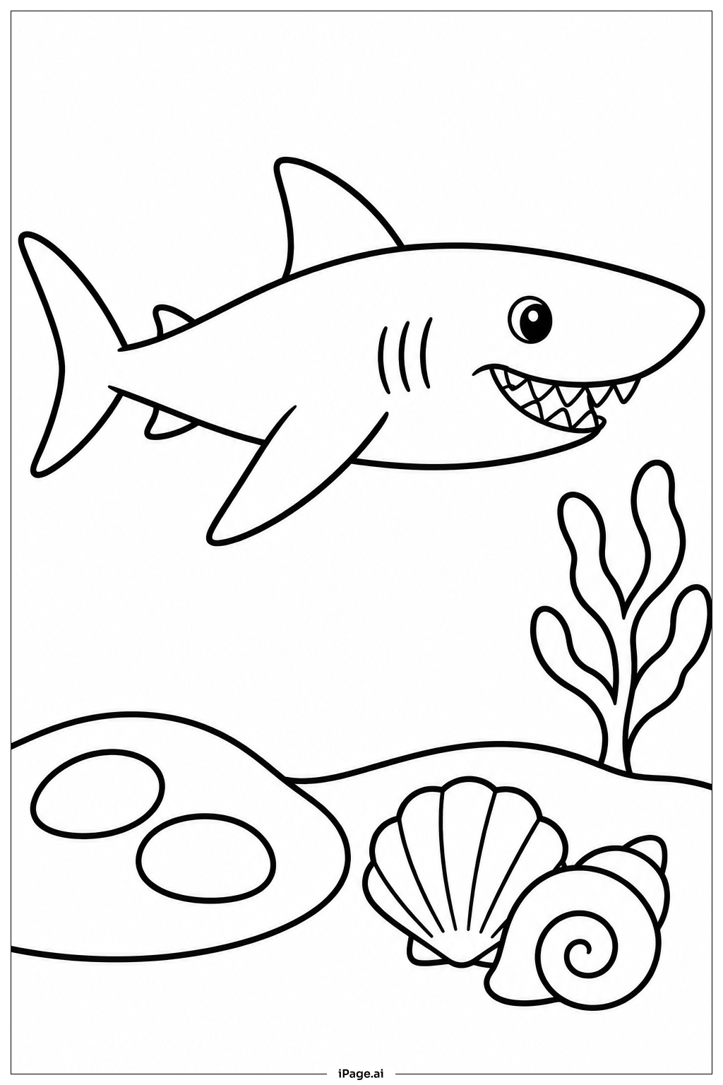  Shark Near Sandy Seabed Coloring Page 