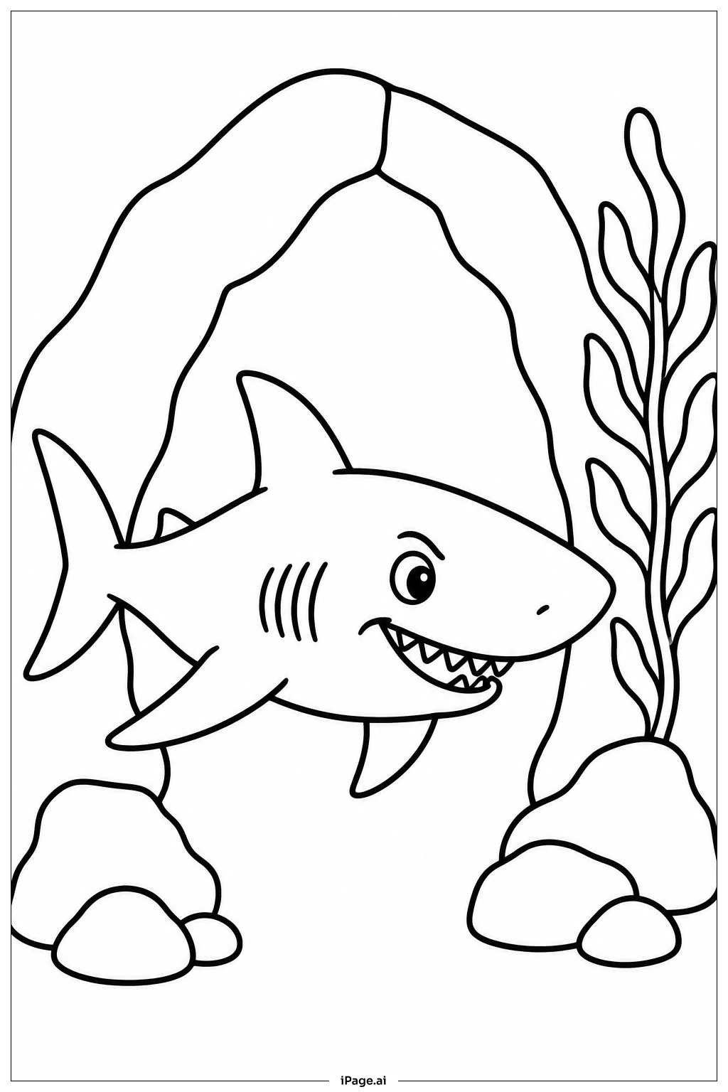  Shark Near Underwater Cave Coloring Page 