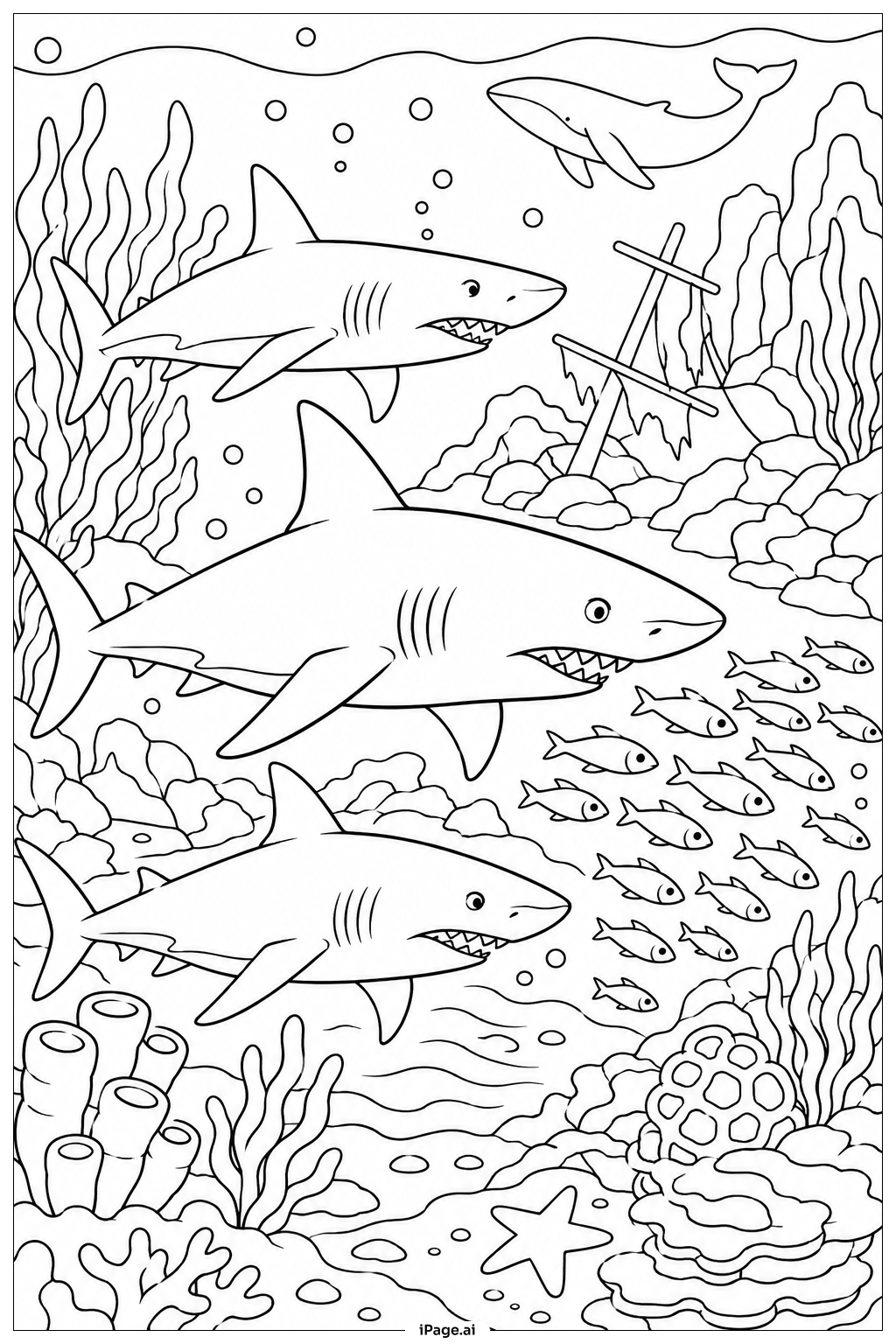  Shark Pod Hunting Together Coloring Page 