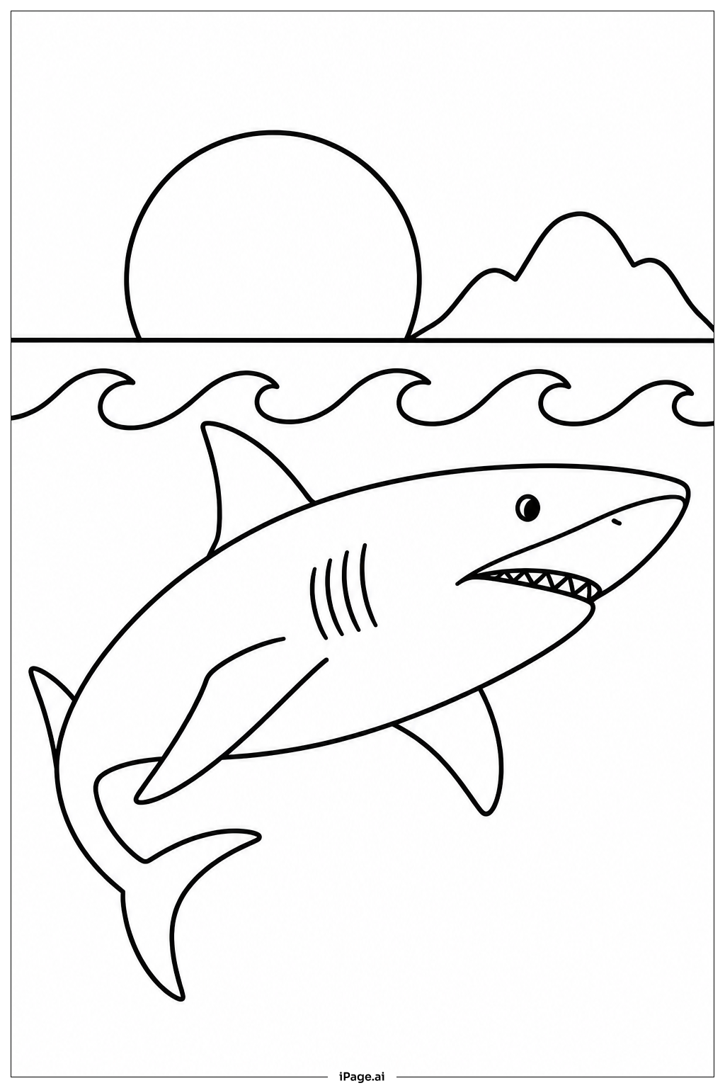  Shark Watching Sunset Surf Coloring Page 