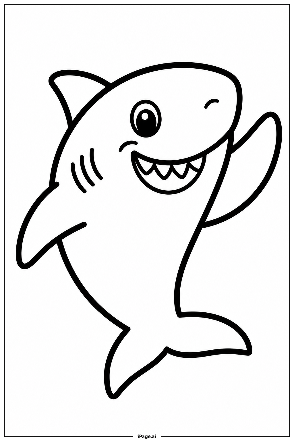  サメの手を振るの塗り絵ページ 