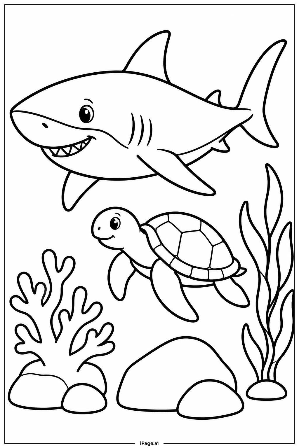  Shark With Sea Turtle Coloring Page 
