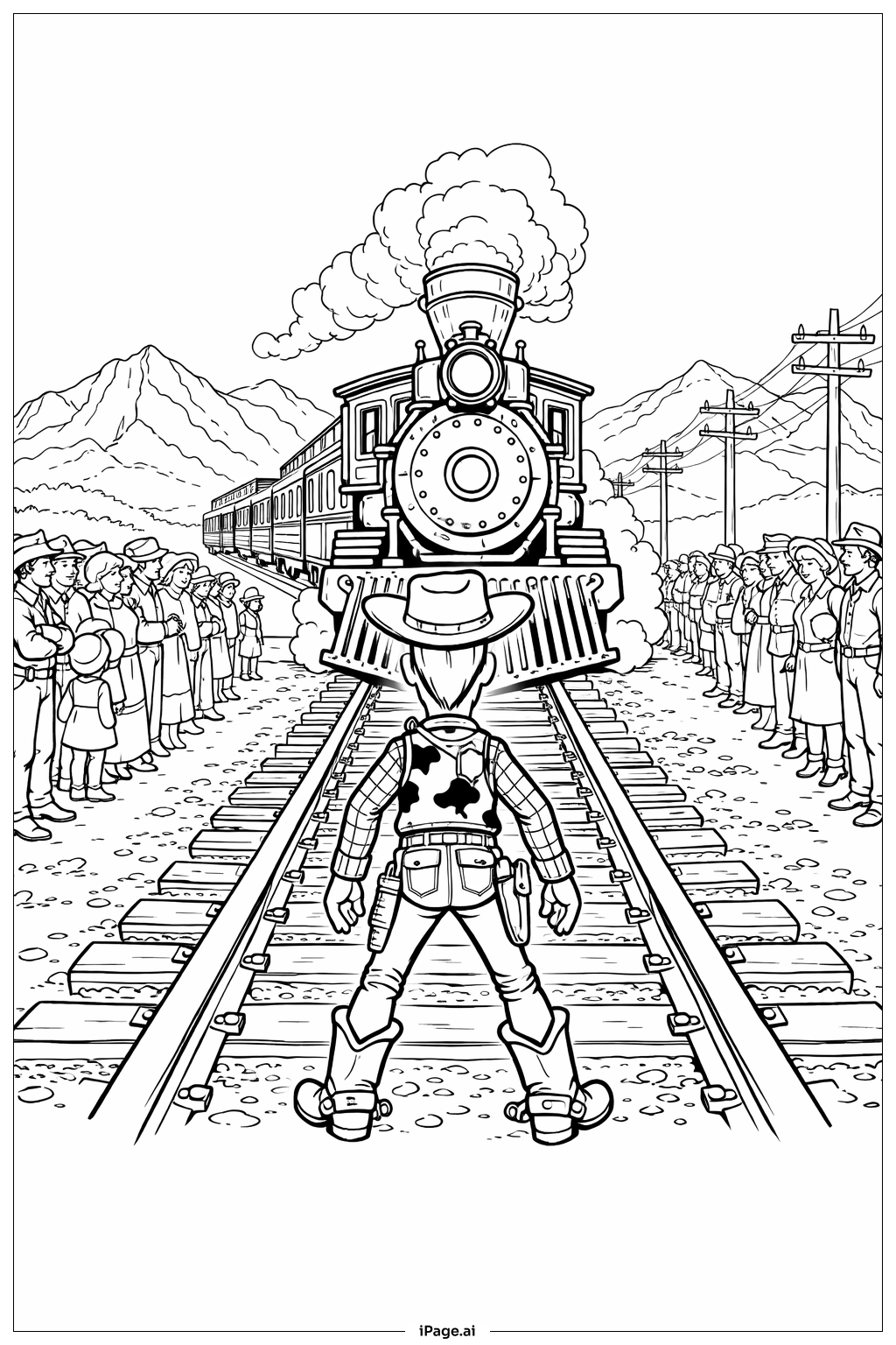 Page de coloriage Shérif Woody et le Train 