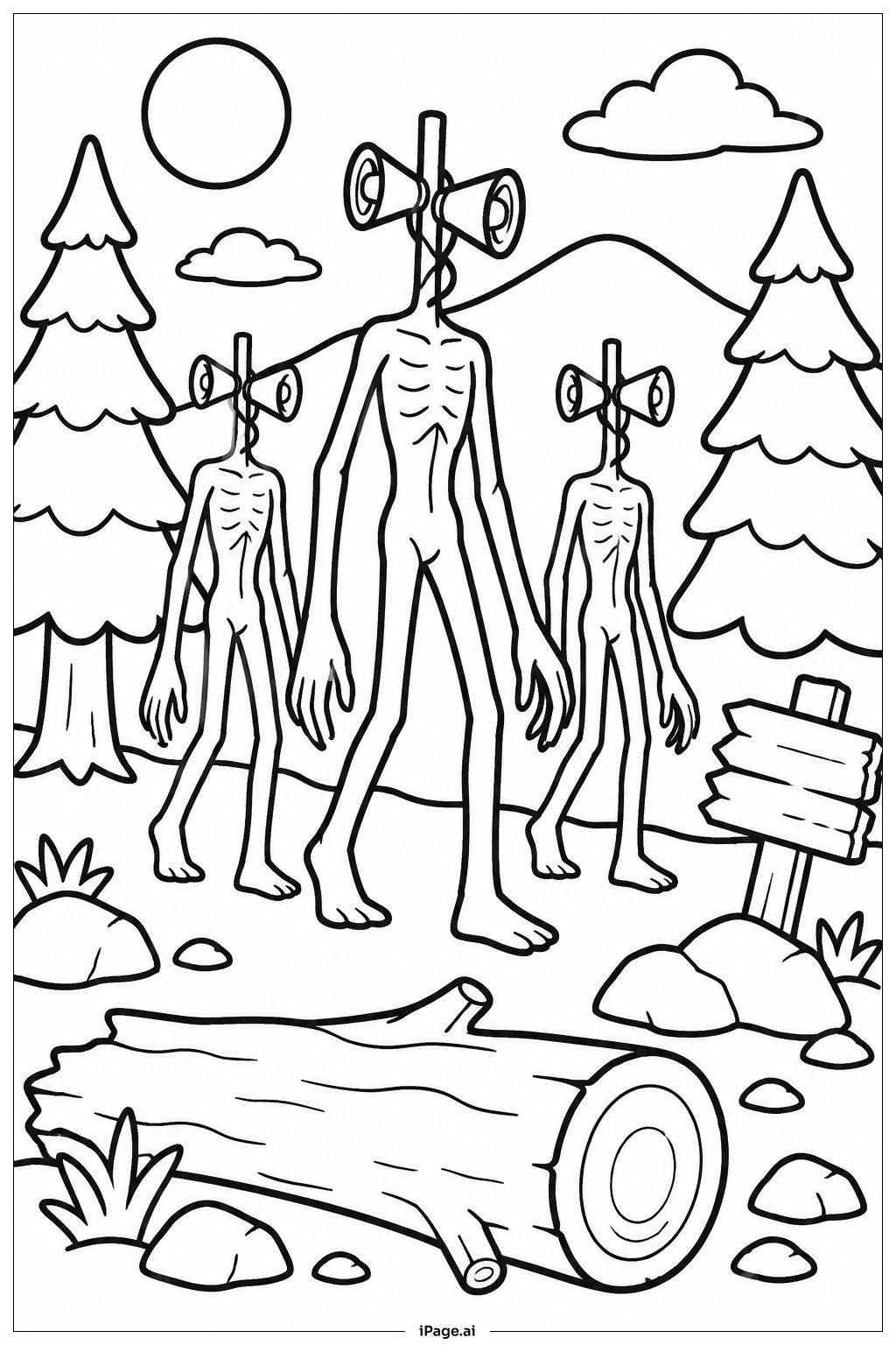  Página para colorear de Siren Head Forest Patrol 