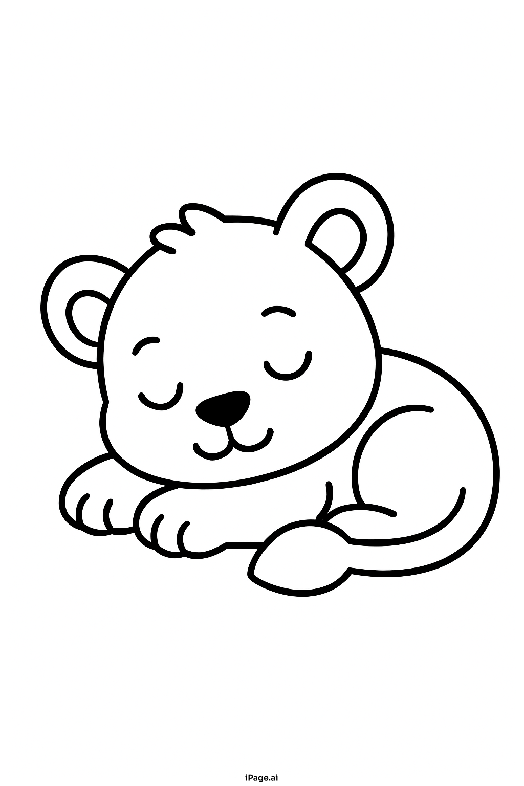  眠っているライオンの子ライオンの塗り絵ページ 
