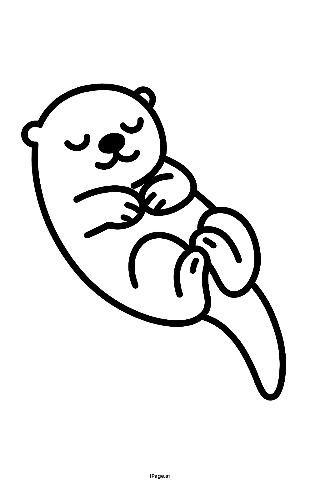  仰向けで眠るカワウソの塗り絵ページ 
