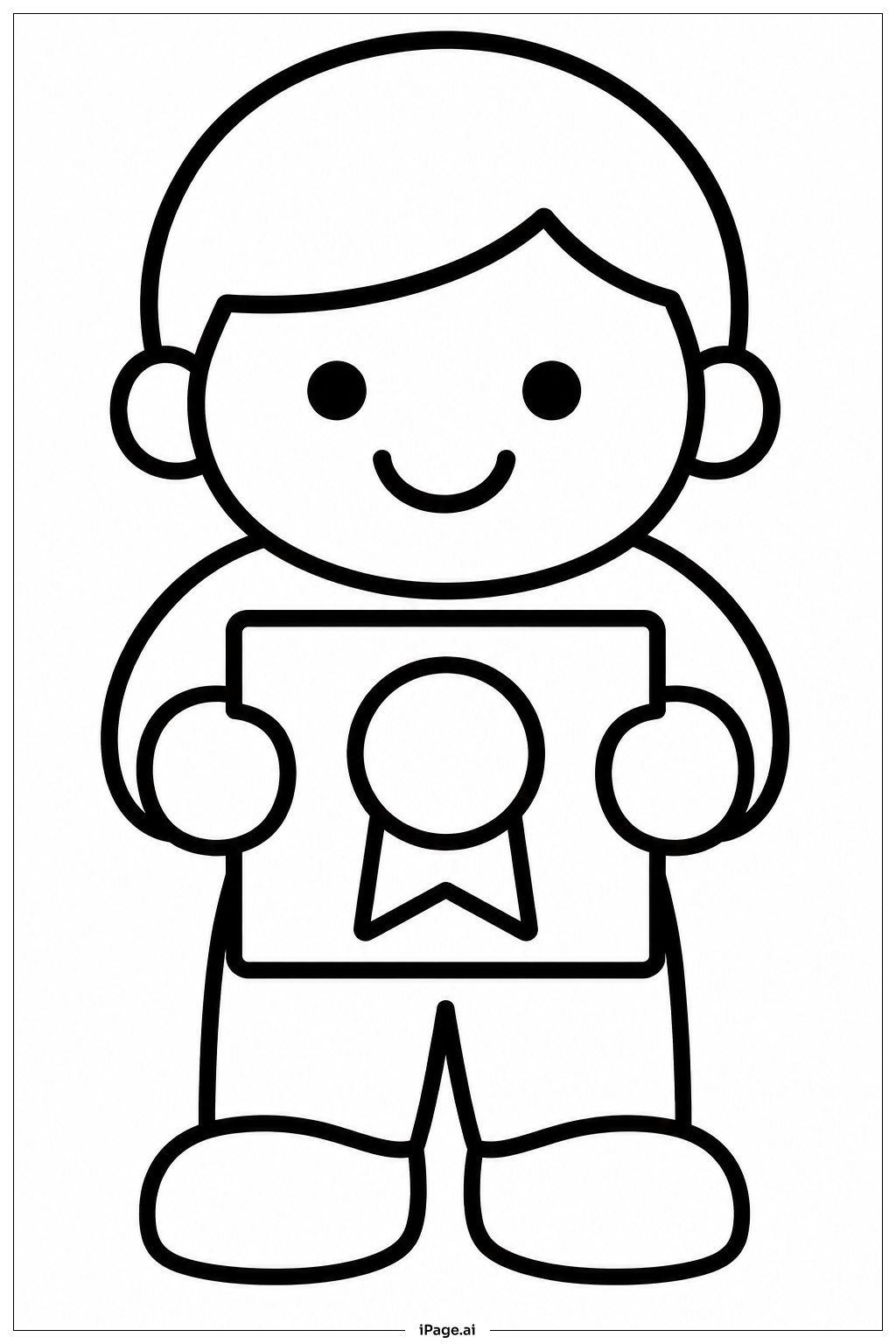 笑顔の子どもと学校最終日の塗り絵ページ