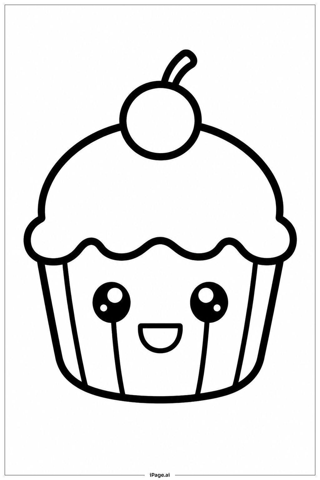 Smiling Cupcake Coloring Page