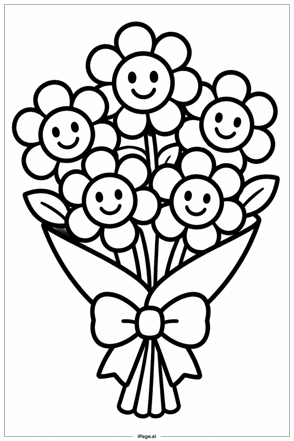 Smiling Flower Bouquet Coloring Page