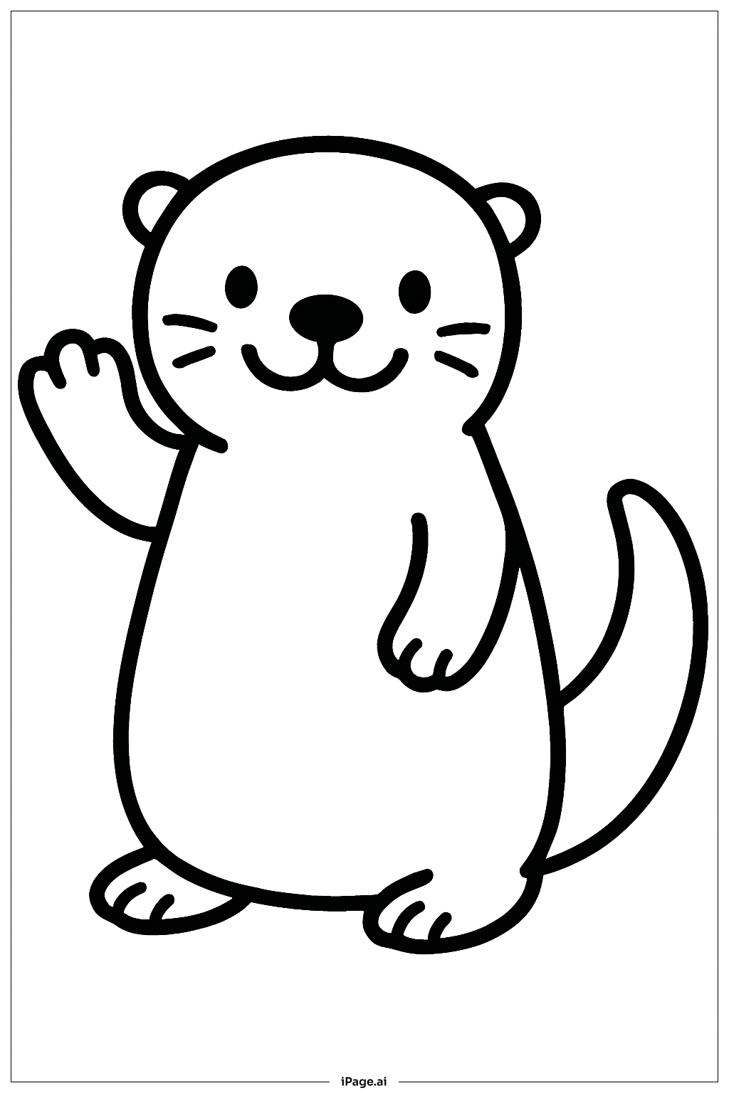  笑顔のカワウソが手を振っているの塗り絵ページ 