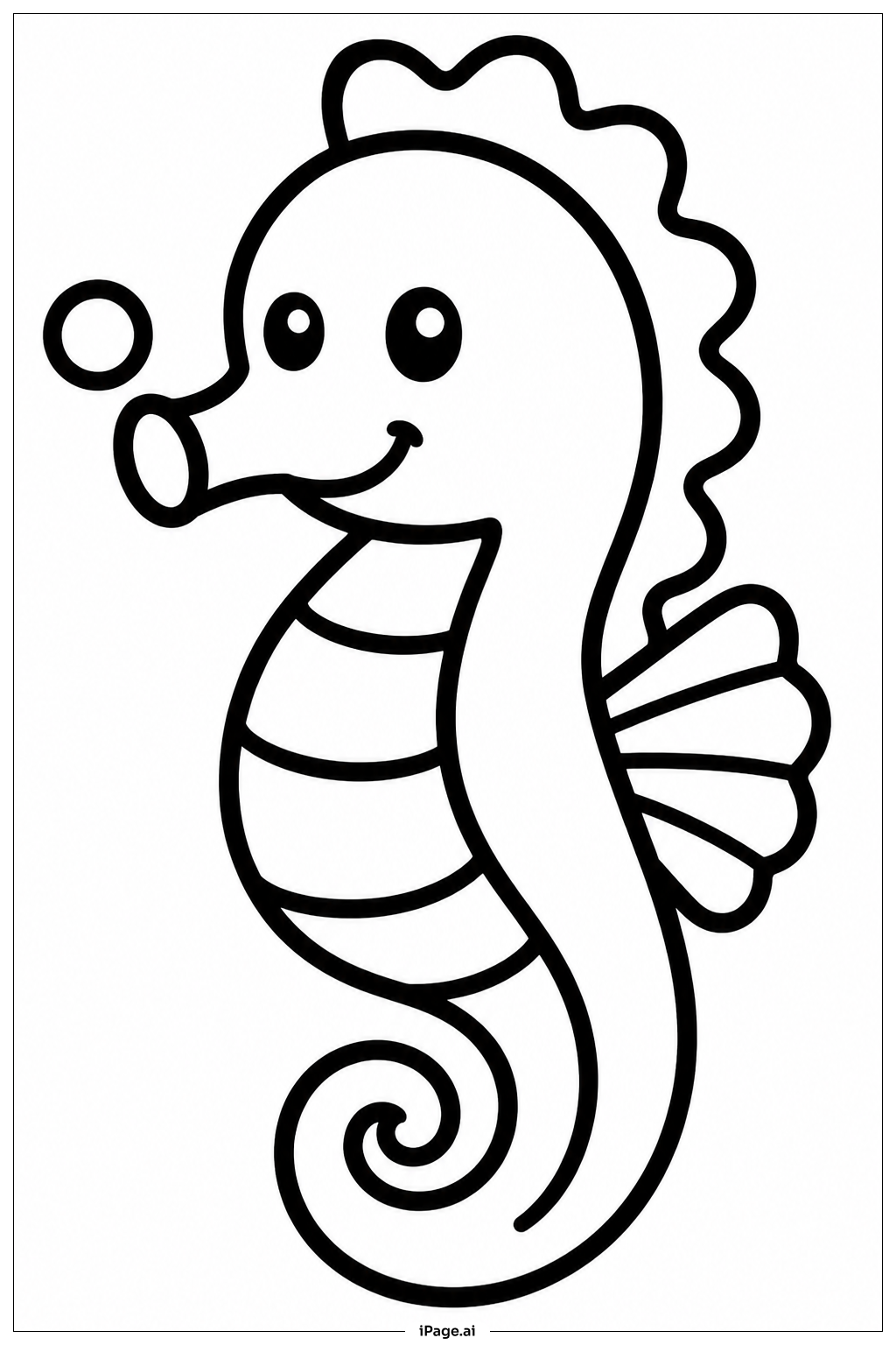 笑顔のタツノオトシゴの塗り絵ページ