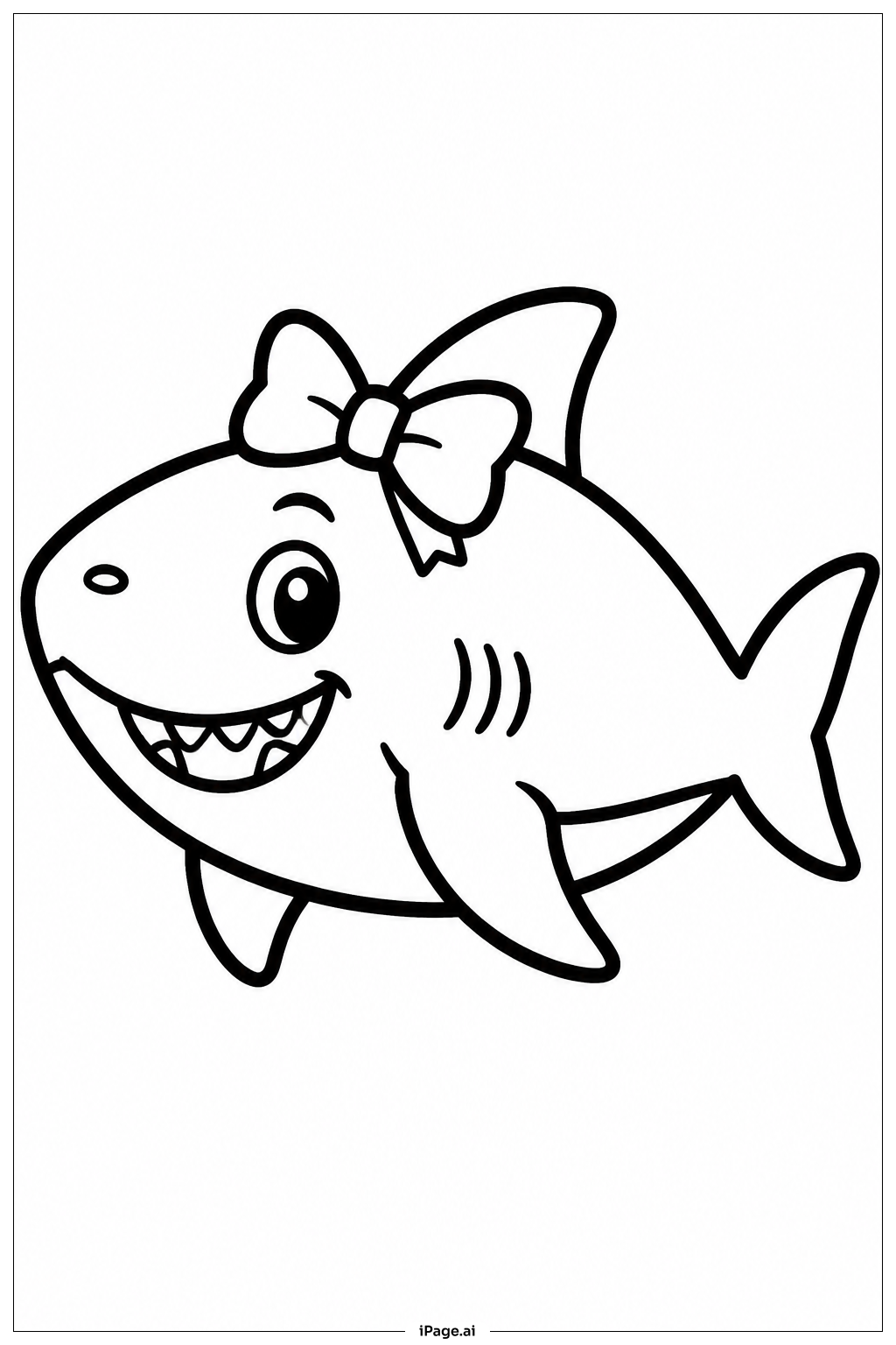  Smiling Shark With Bow Coloring Page 