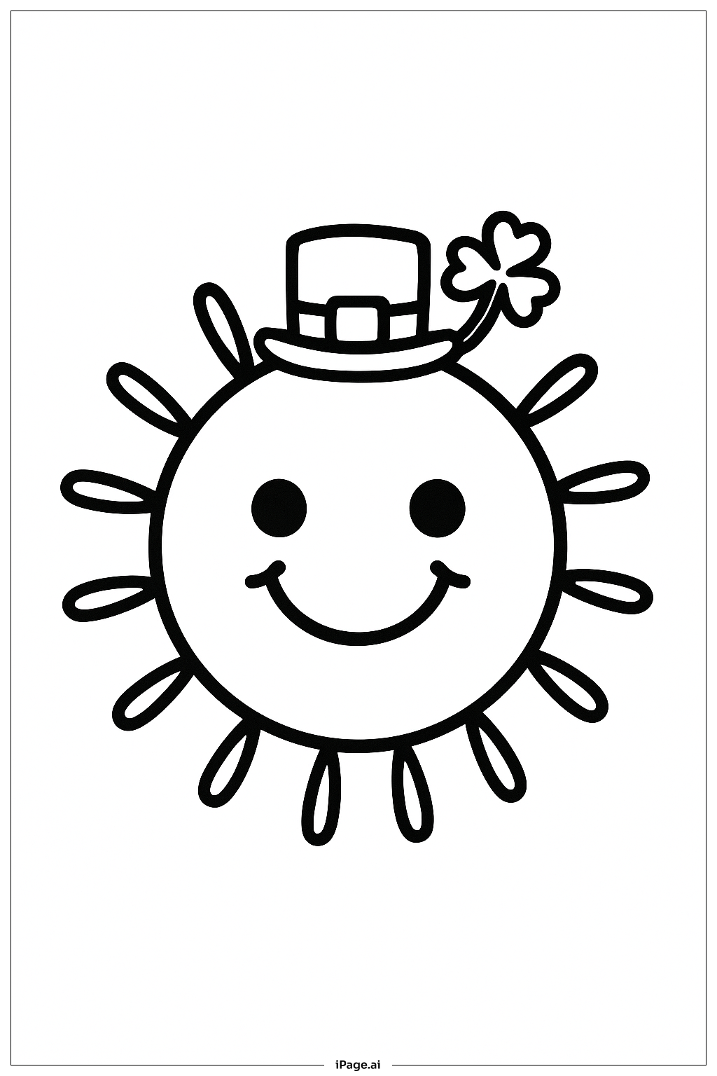  Smiling Sun With Shamrock St. Patrick's Day Coloring Page 