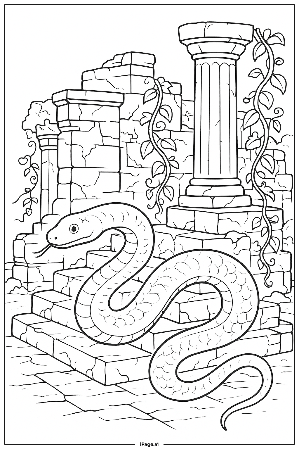  蛇与古代遗迹填色页 