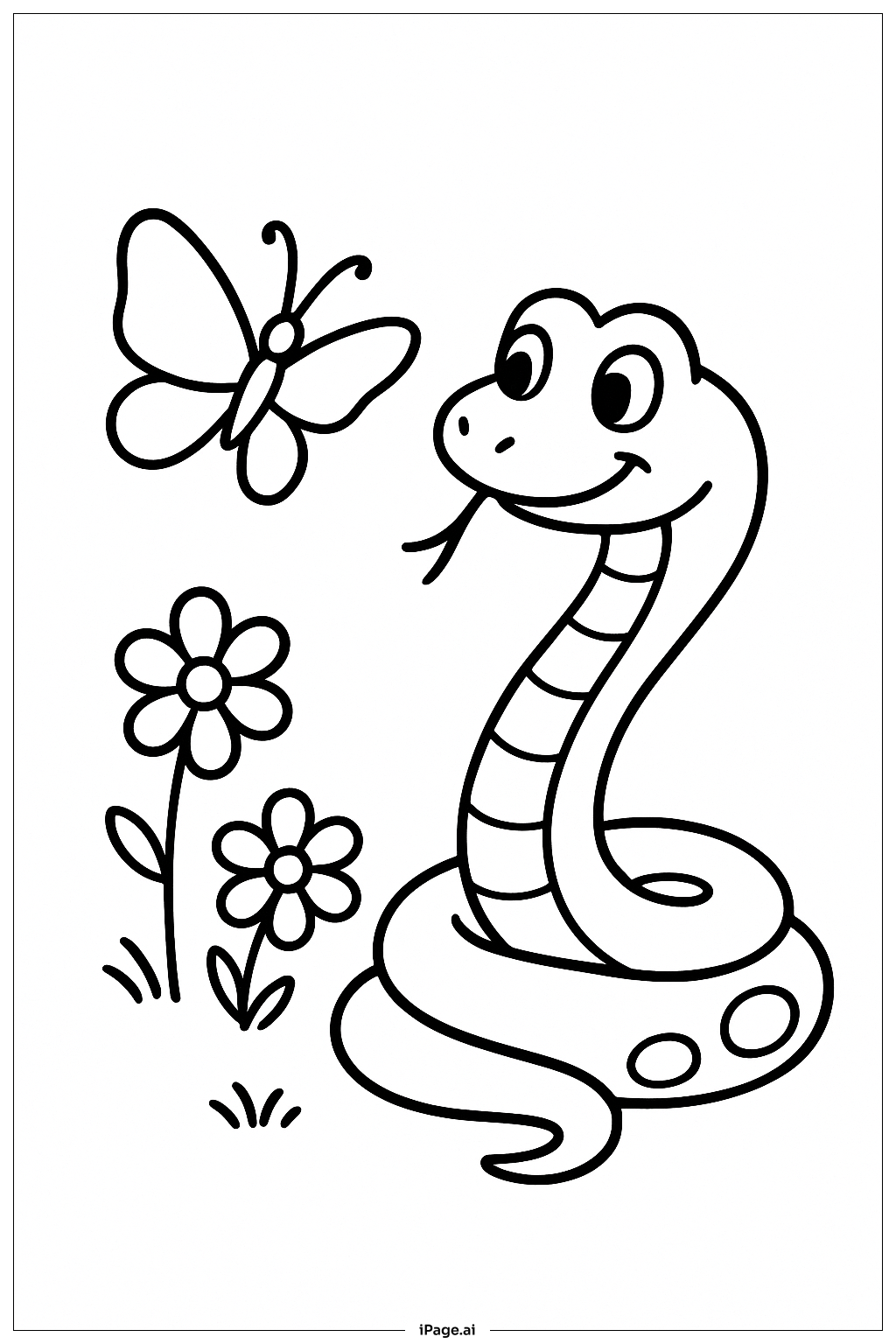  ヘビと蝶の塗り絵ページ 