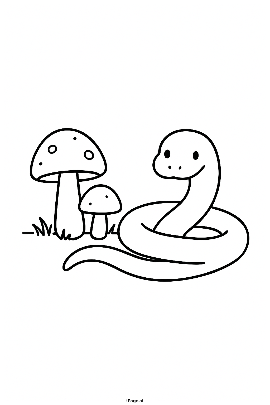  ヘビとキノコの塗り絵ページ 