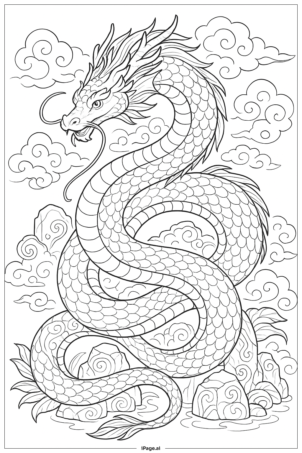  Página para colorear de Híbrido de Serpiente y Dragón 