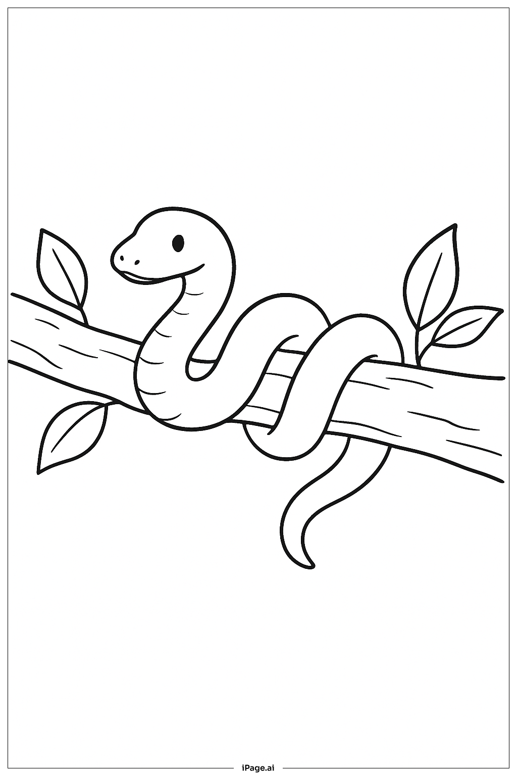  木の枝にいるヘビの塗り絵ページ 