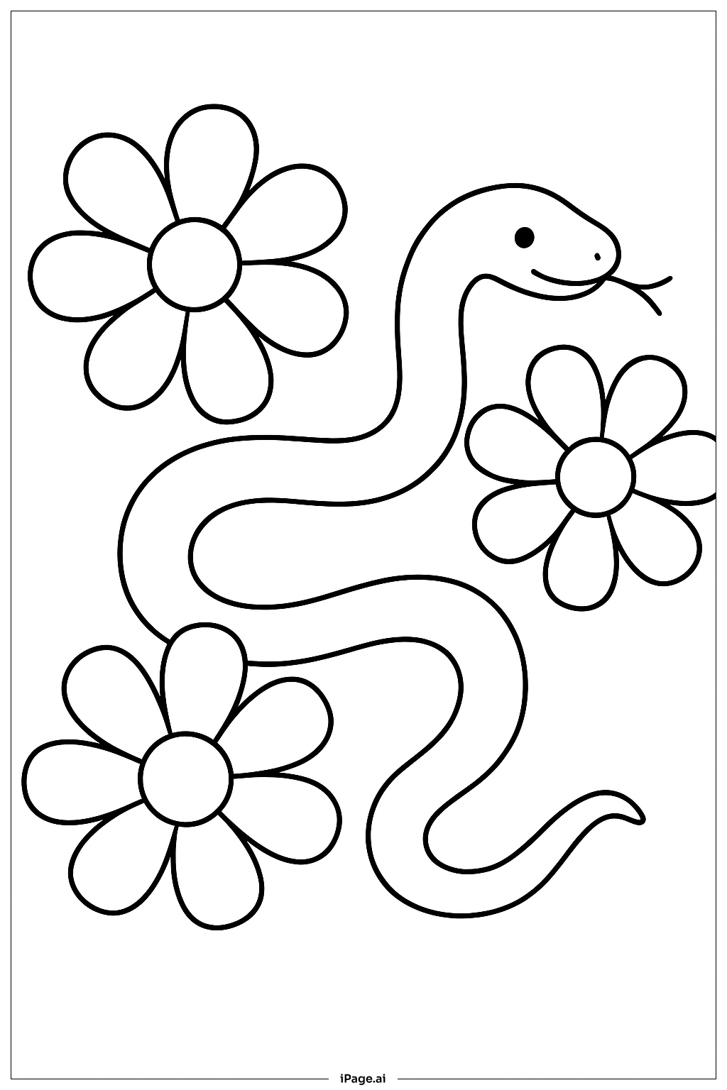  꽃과 함께 있는 뱀 색칠공부 페이지 
