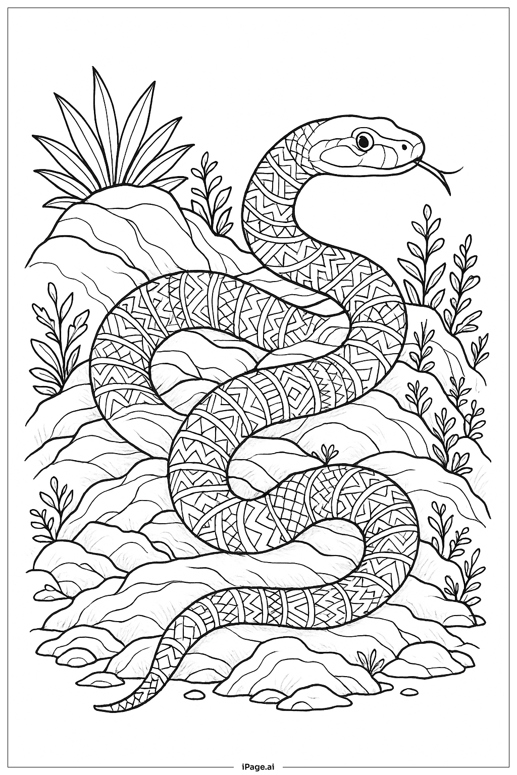  带几何图案的蛇填色页 