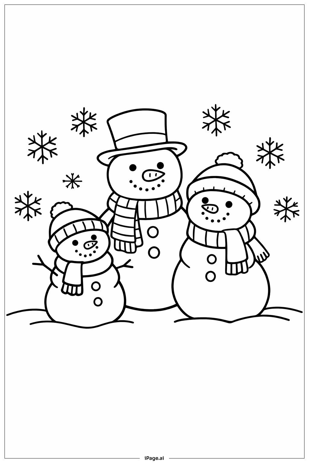  Schneemann-Familie Weihnachten Ausmalseite 