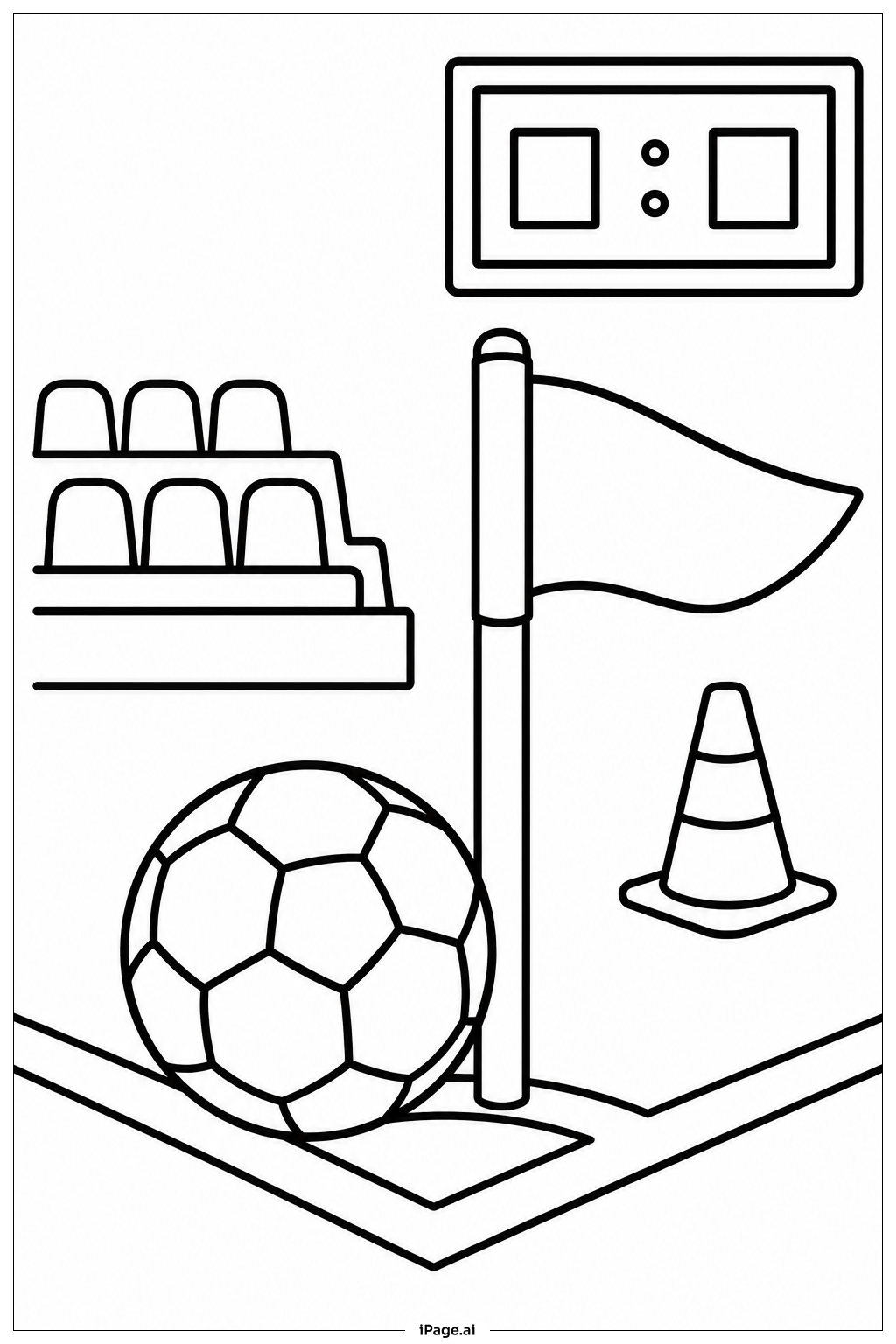 Página para colorear de Balón de Fútbol en el Banderín de Córner