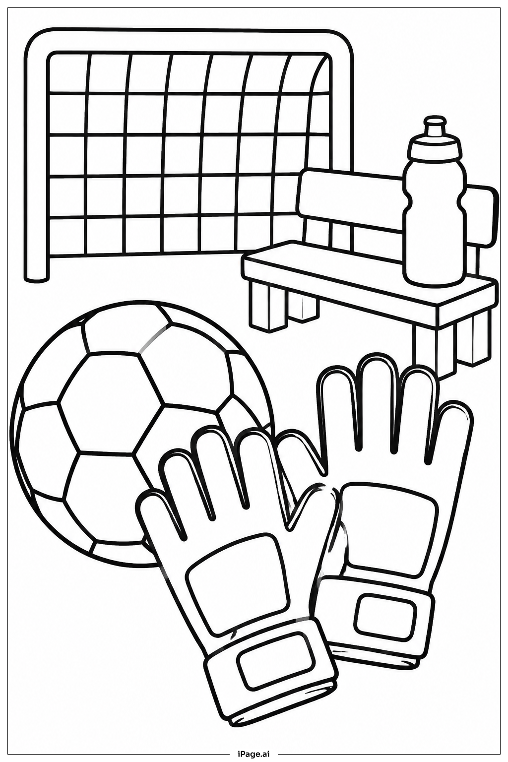 Página para colorir de Bola de Futebol ao Lado das Luvas de Goleiro