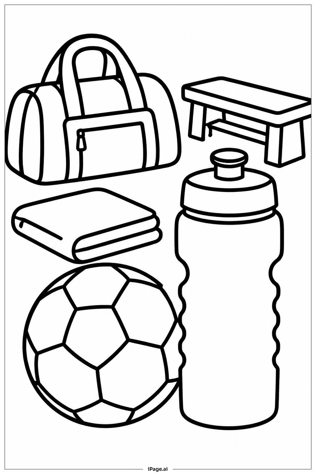 Page de coloriage Ballon de football à côté d'une bouteille d'eau