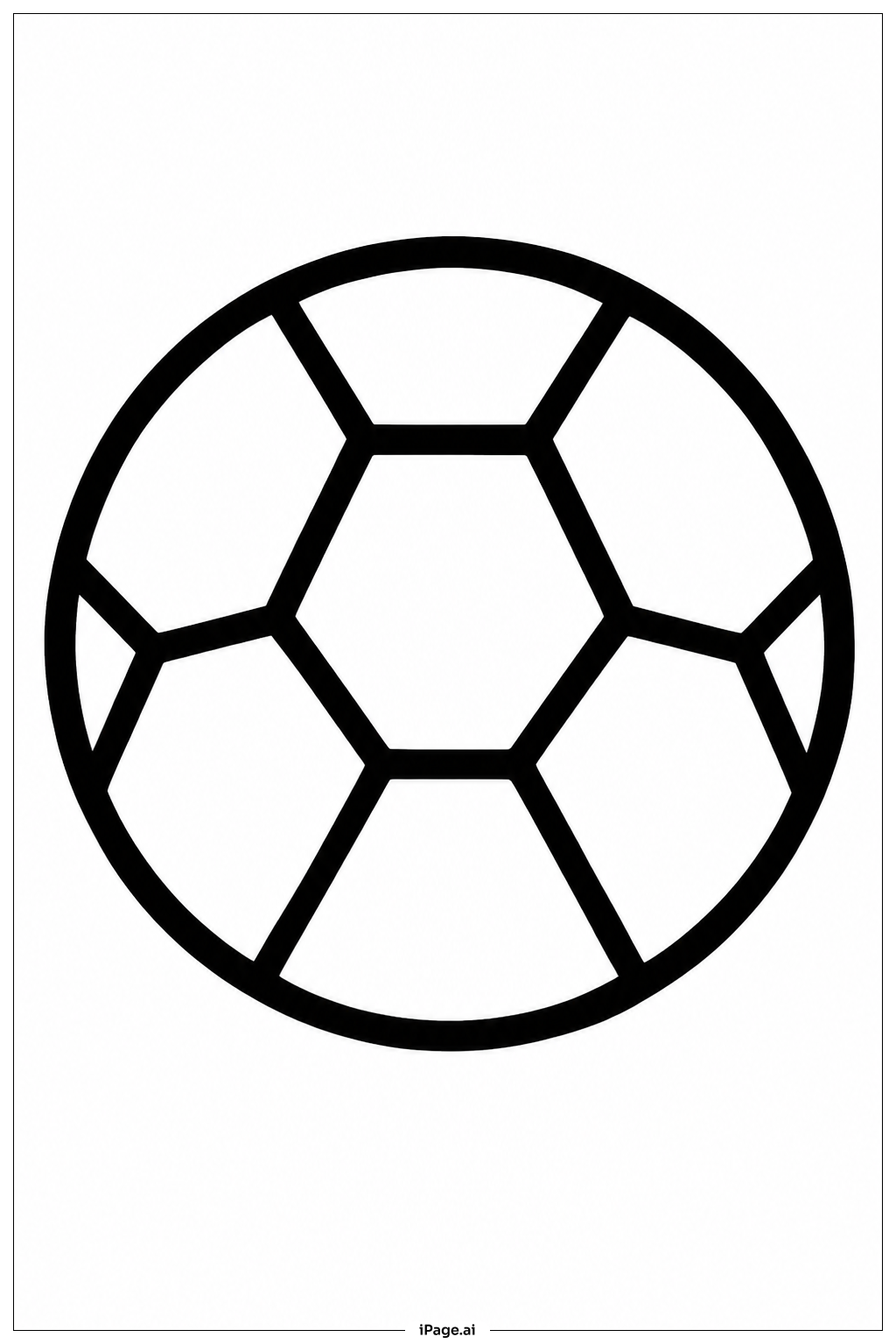 円形フレームの中のサッカーボールの塗り絵ページ