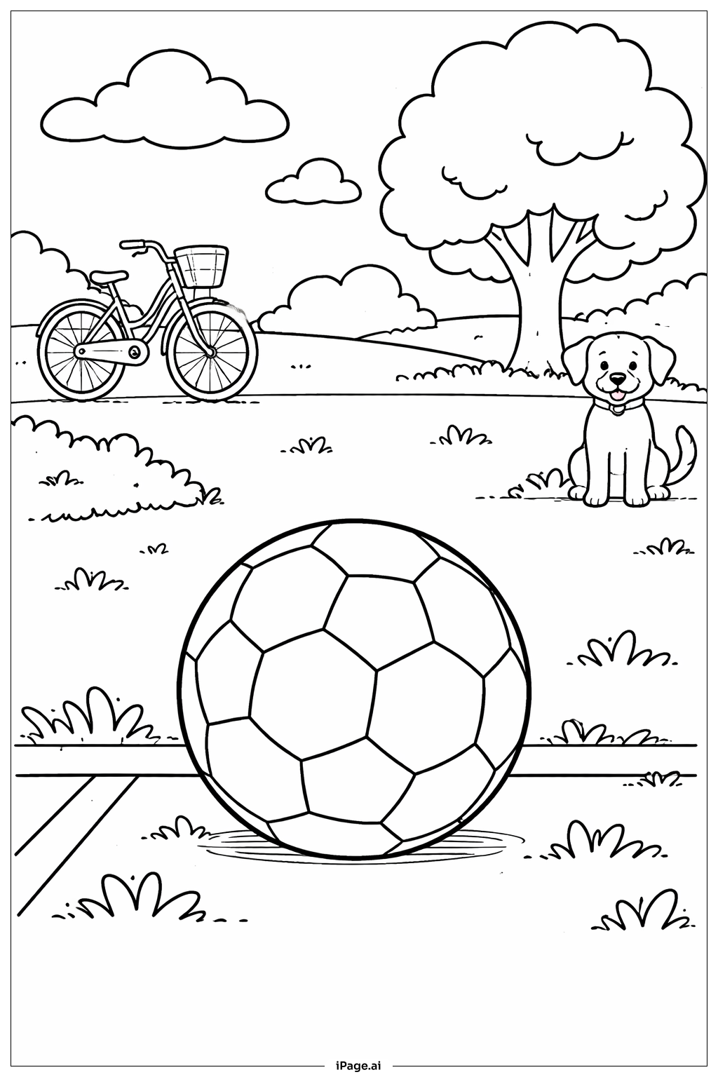 Página para colorear de Balón de Fútbol en el Parque