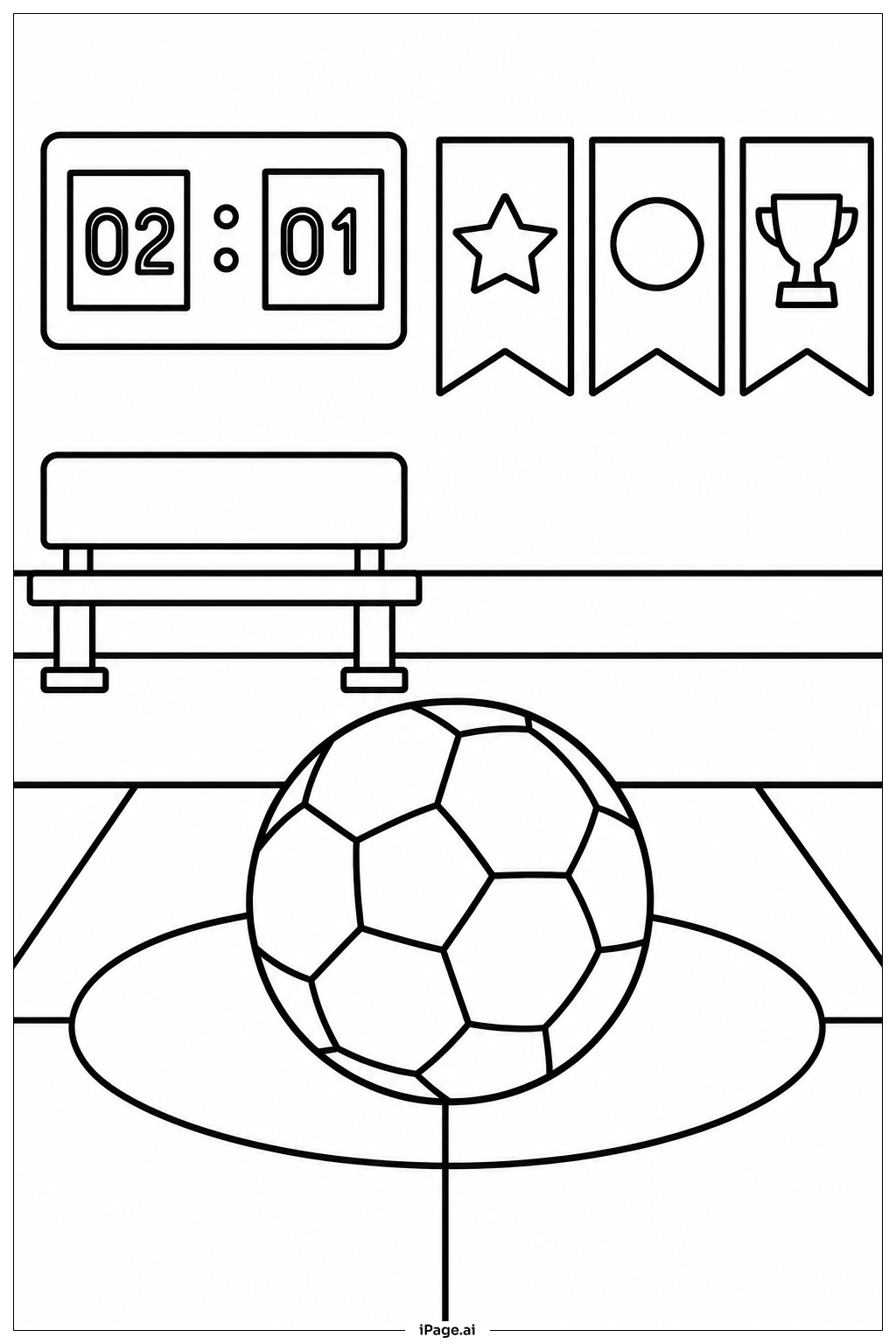 Página para colorear de Balón de Fútbol en Cancha Interior