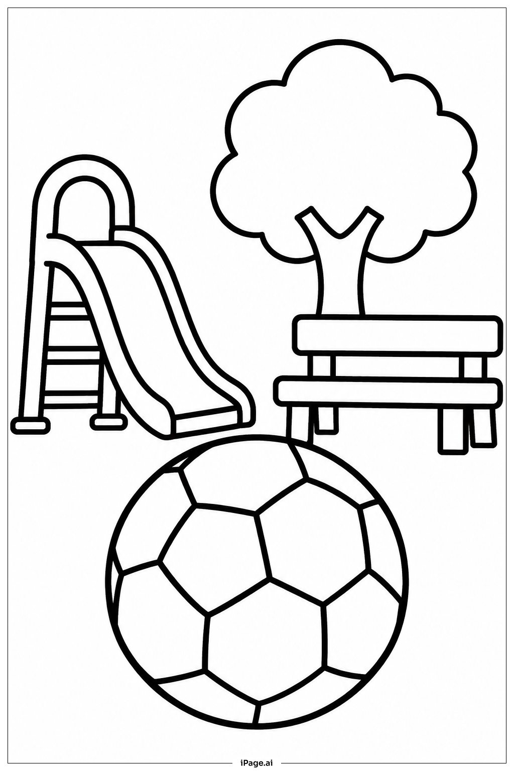 Page de coloriage Ballon de Football sur une Cour d'École