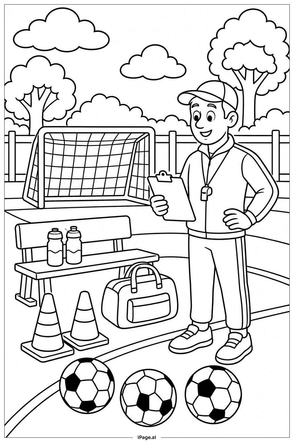Página para colorir de Sessão de Treino de Bola de Futebol